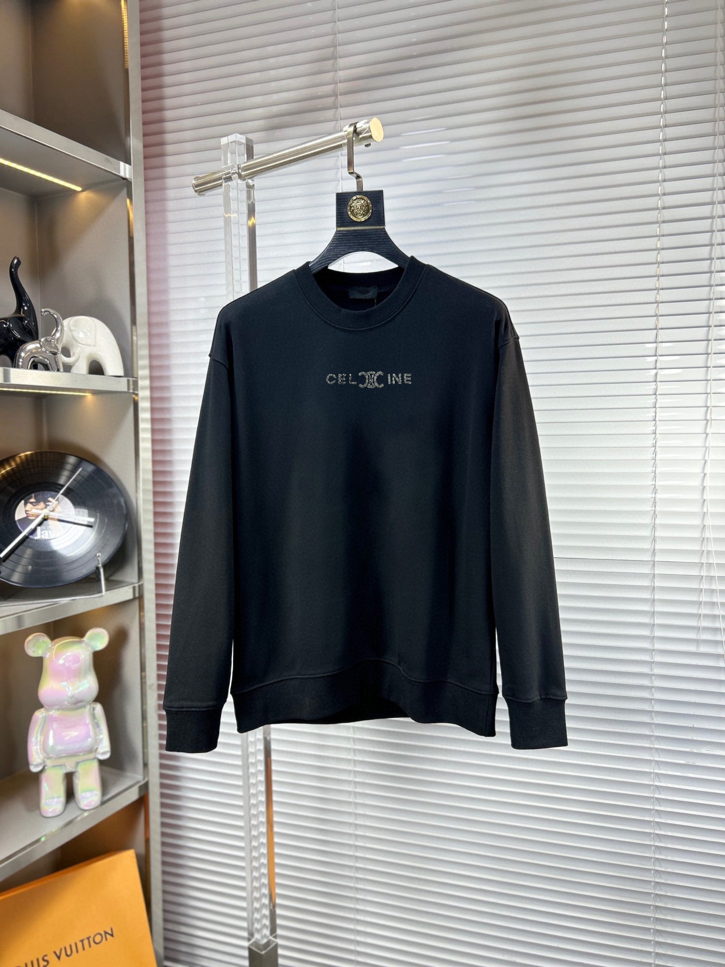 Celine 2025 Men's Black Cotton Crew Neck Sweatshirt, Comfortable and Stylish