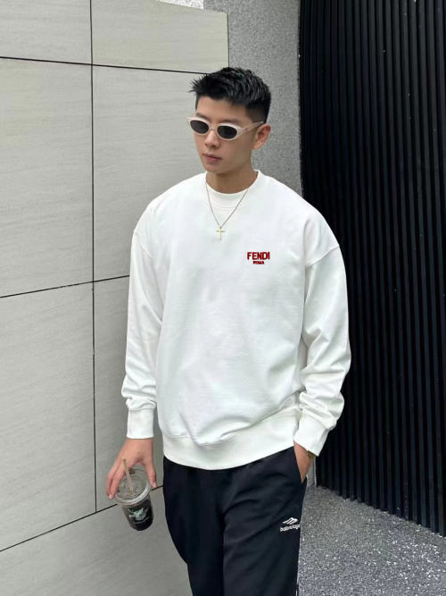 Fendi 2025 Men's White Crew Neck Sweatshirt, 400g Cotton, Luxury Design 1 Fendi 2025 Men's White Crew Neck Sweatshirt, 400g Cotton, Luxury Design