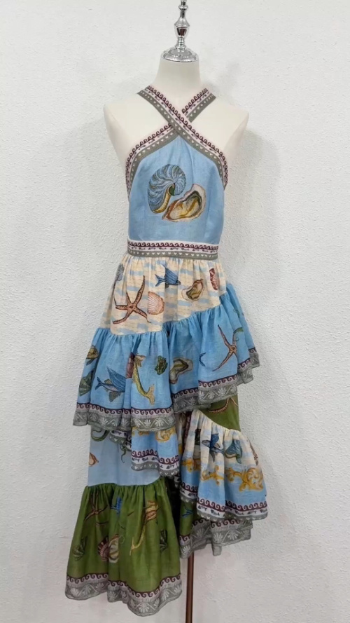 ALÉ Linen Blend Halter Sundress with Nautical Print and Ruffle Details 1 ALÉ Linen Blend Halter Sundress with Nautical Print and Ruffle Details