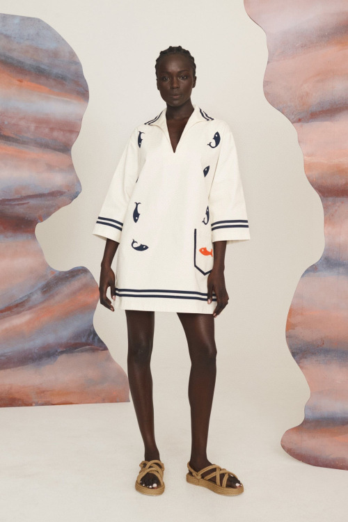 ALÉ Linen Mini Dress With Fish Embroidery And Sailor Stripes - Summer Ready 1 ALÉ Linen Mini Dress With Fish Embroidery And Sailor Stripes - Summer Ready
