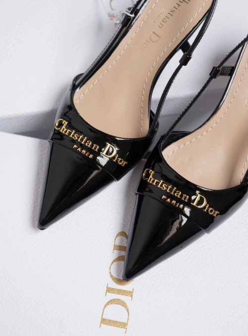 Dior Slingback Pointed-Toe Pumps in Patent Leather with Logo Accent 1 Dior Slingback Pointed-Toe Pumps in Patent Leather with Logo Accent