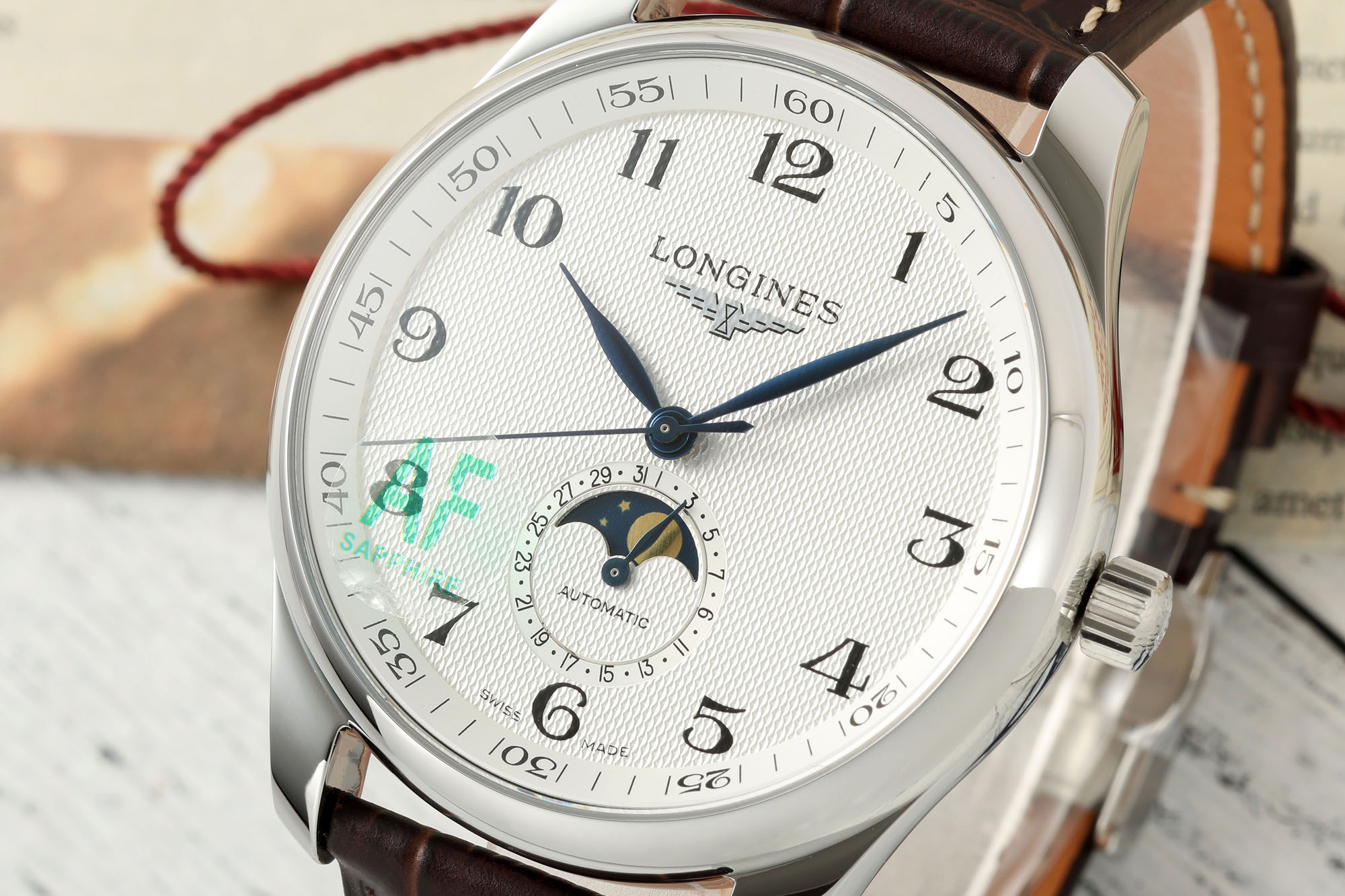 NO:714930,Longines master 3-hand half moon phase 42mm, longines19860909浪琴名匠3针半月相42mm,,longines,Watch