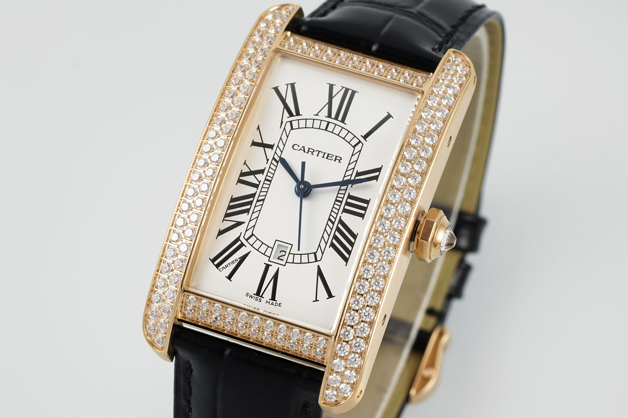 Cartier Tank Large Automatic Watch Rose Gold with Diamonds and Black Leather Strap 2 i1744458252993 5753 0 2