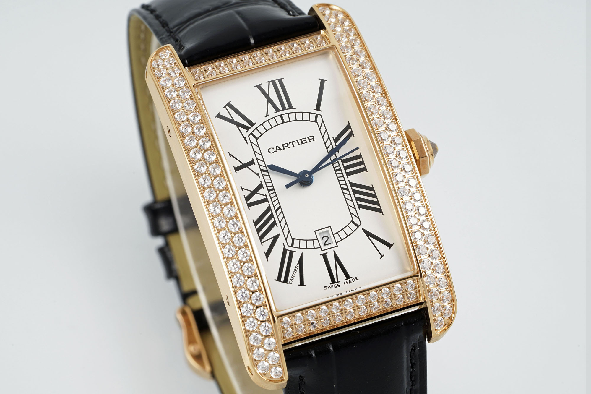 Cartier Tank Large Automatic Watch Rose Gold with Diamonds and Black Leather Strap 1 i1744458255203 6326 0 1