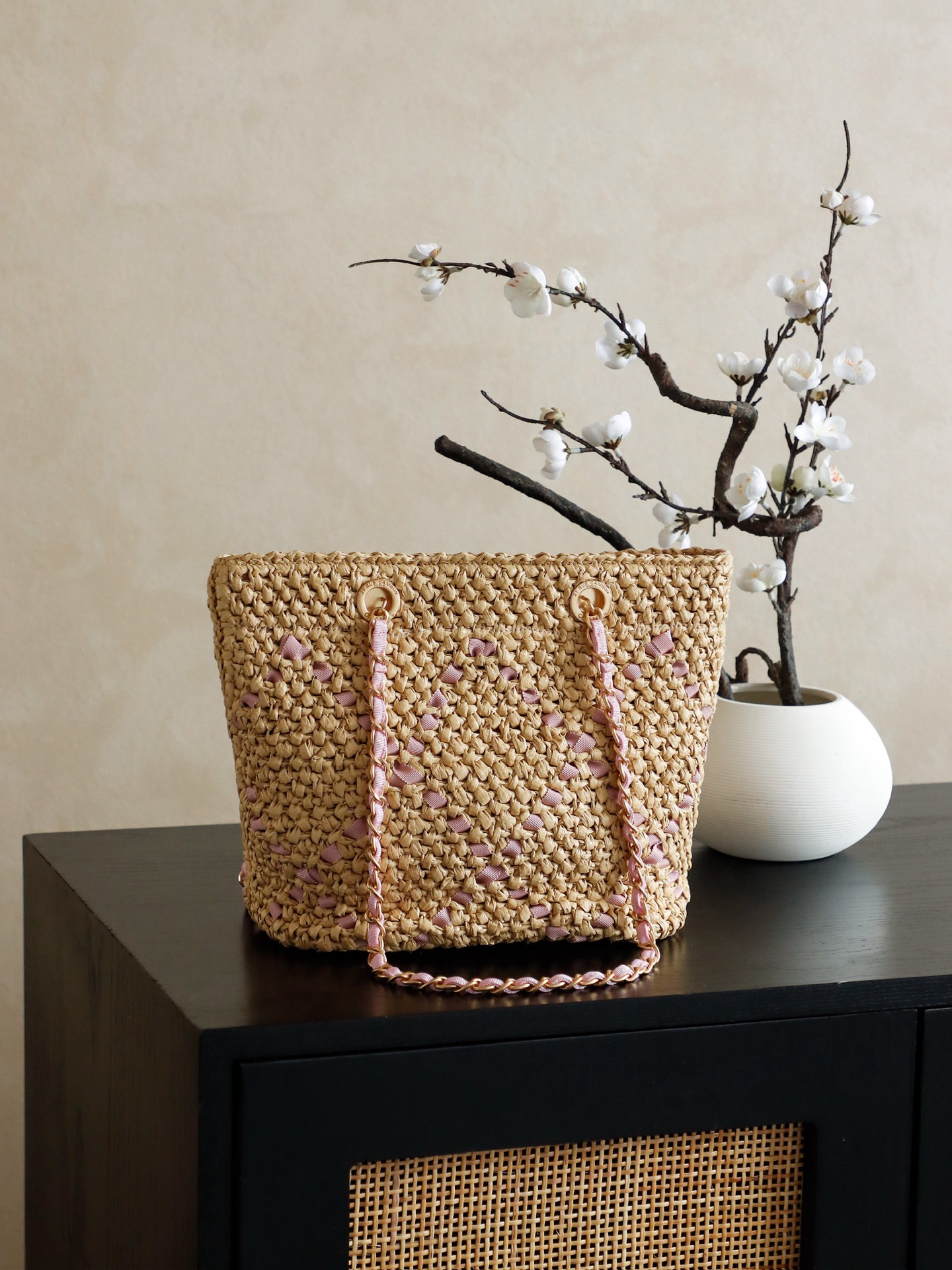 Chanel Raffia Basket Bag, Small Apricot Pink, 32*23*14cm, Spring Summer Collection 3 i1752816531868 3343 0 1