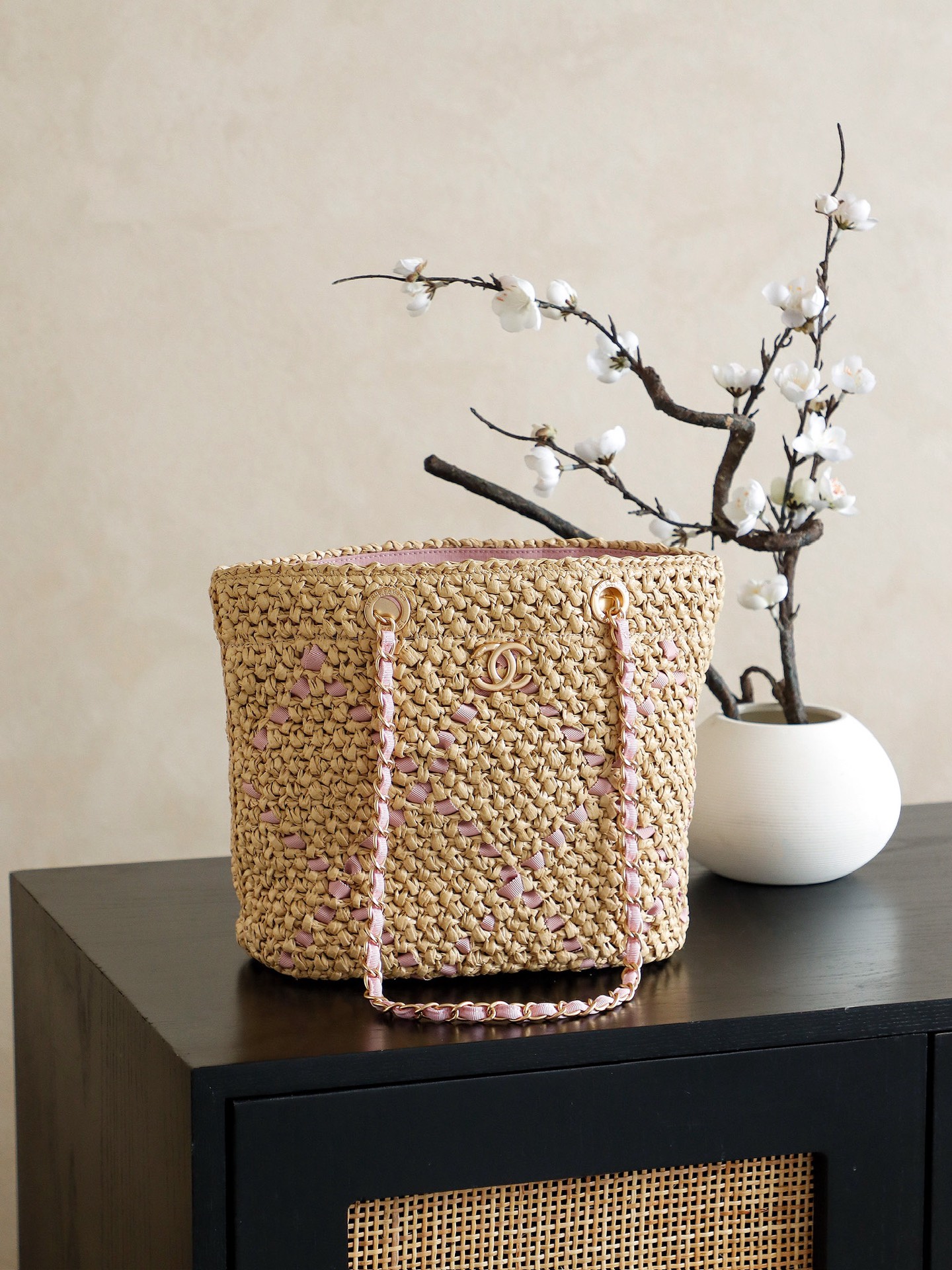Chanel Raffia Basket Bag, Small Apricot Pink, 32*23*14cm, Spring Summer Collection 2 i1752816531904 2860 0 0