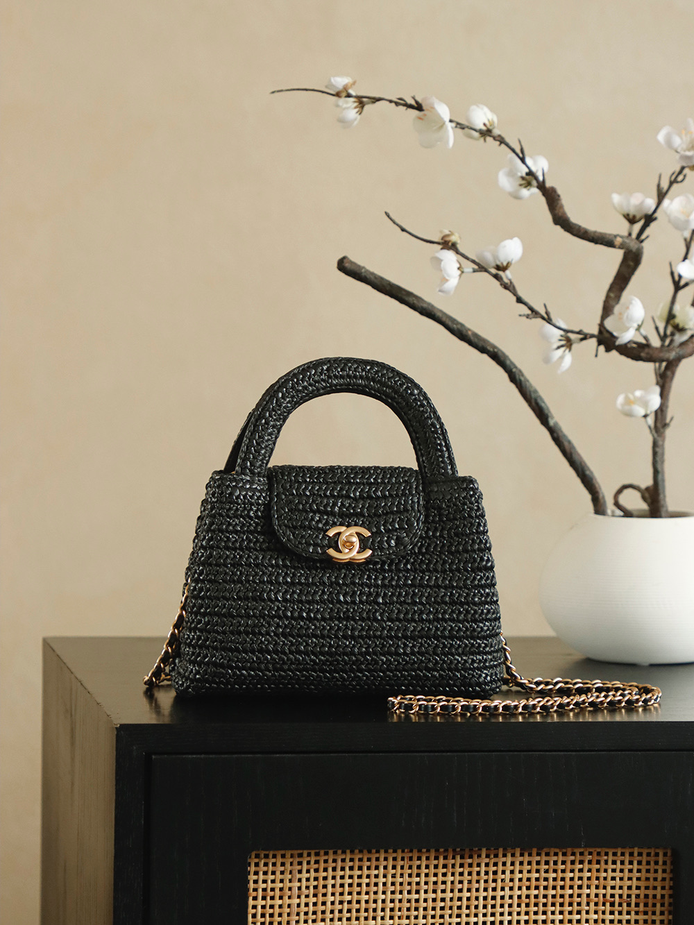Chanel 26C Black Raffia Kelly Top Handle Bag, 13x19x7cm, AS4416 1 i1754821586468 9798 0 0