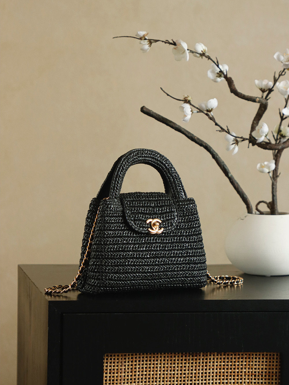 Chanel 26C Black Raffia Kelly Top Handle Bag, 13x19x7cm, AS4416 2 i1754821587192 1308 0 1