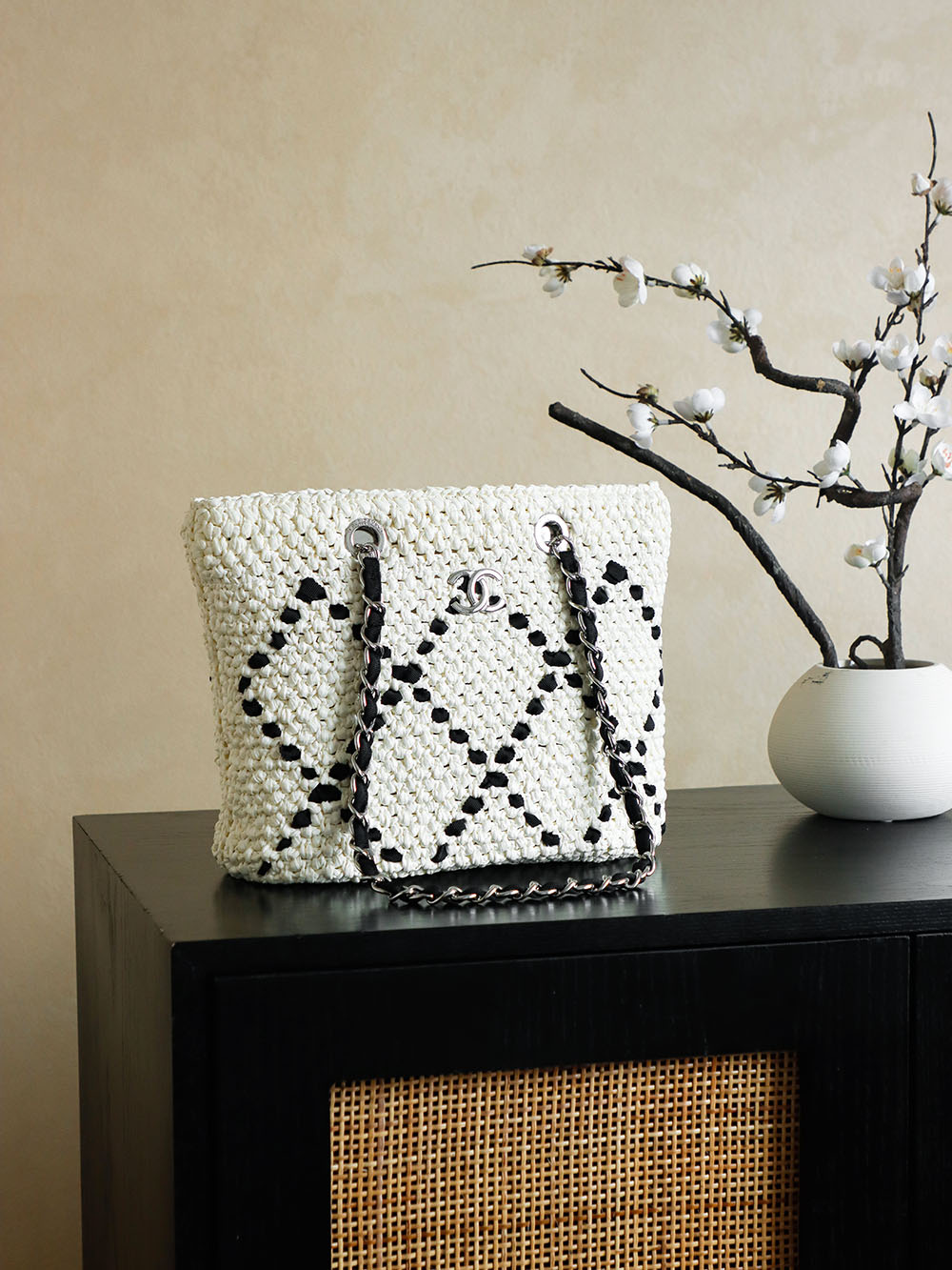 Chanel Raffia Woven Tote Bag, White Small, Spring/Summer Collection 2 i1756390187990 840 0 0