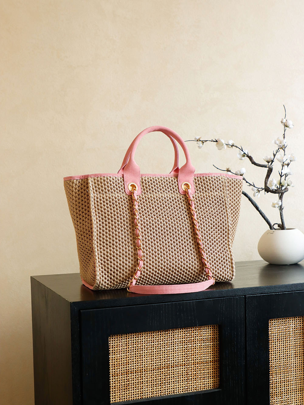 Chanel Spring Woven Beach Bag - Beige and Pink, Perfect for Vacation 3 i1756390580830 8566 0 7