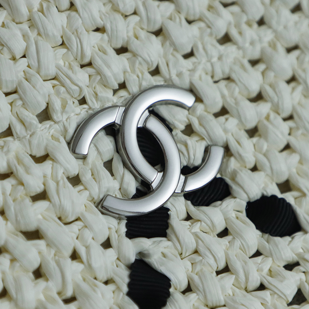 Chanel White & Black Raffia Crochet Large Tote Bag with Chain Straps 9 i1757060586304 9819 0 5
