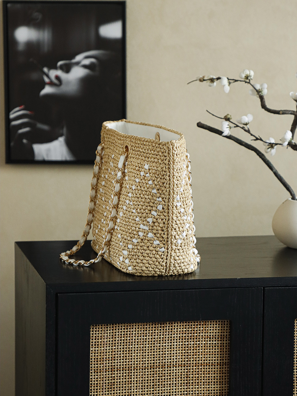 Chanel 26c Spring Hand-Woven Raffia Tote Bag, Large Size, Apricot White 5 i1757060642883 3797 0 2