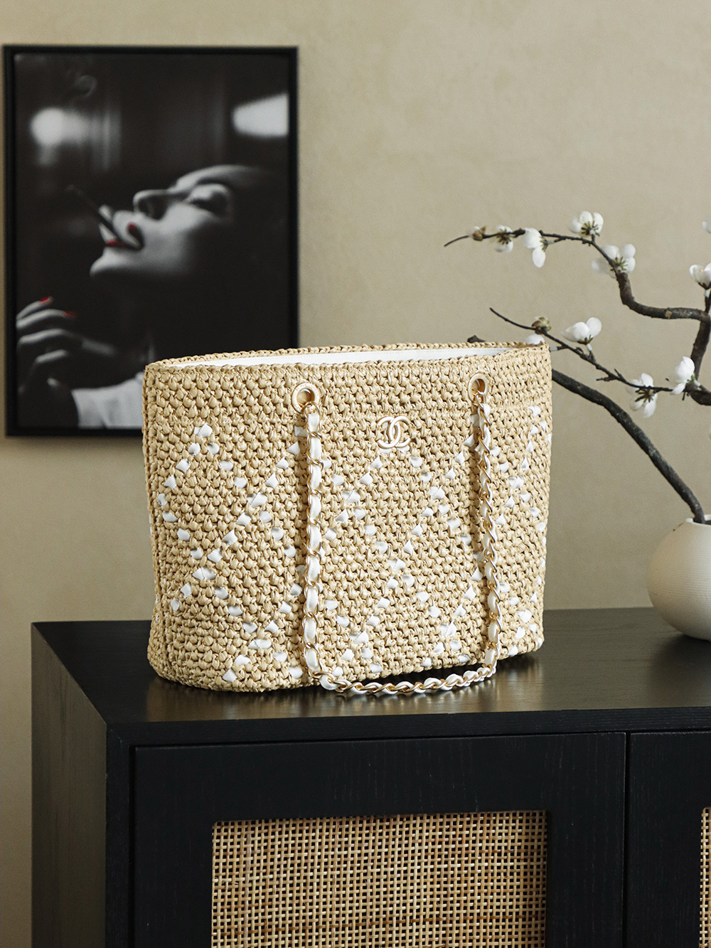Chanel 26c Spring Hand-Woven Raffia Tote Bag, Large Size, Apricot White 3 i1757060643730 9788 0 1