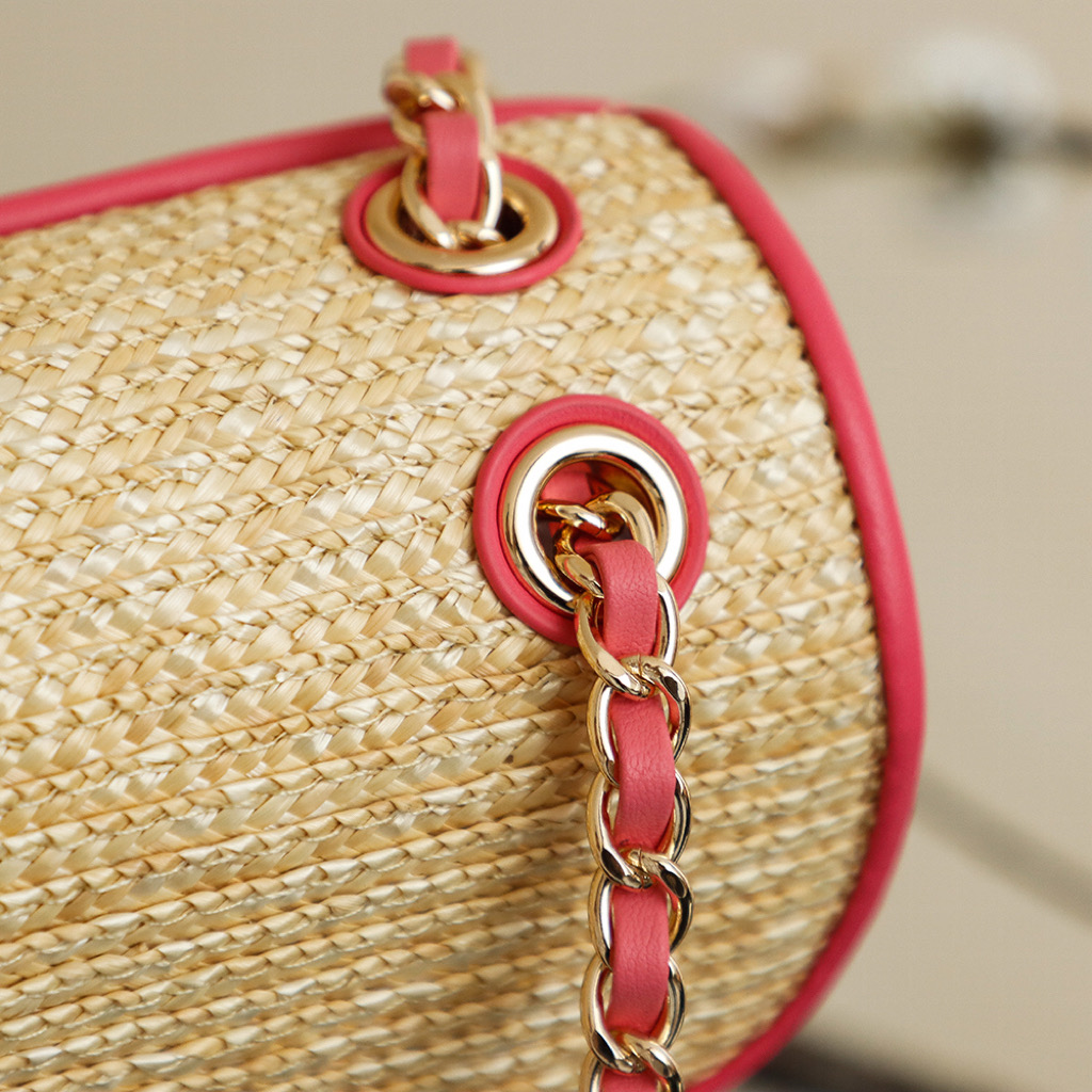 Chanel Raffia CF Flap Bag, Handmade Woven Design with Pink Leather Trim 8 i1757685404530 3816 0 8