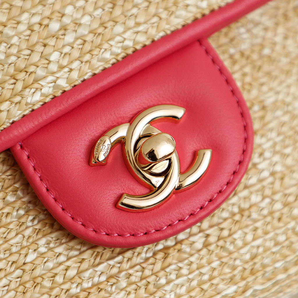 Chanel Raffia CF Flap Bag, Handmade Woven Design with Pink Leather Trim 9 i1757685404533 2508 0 6