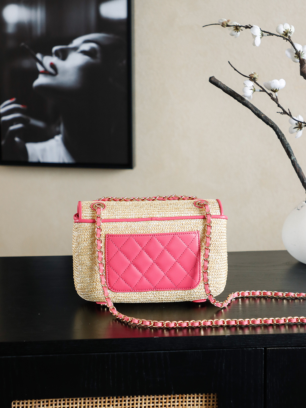 Chanel Raffia CF Flap Bag, Handmade Woven Design with Pink Leather Trim 4 i1757685404763 2804 0 3