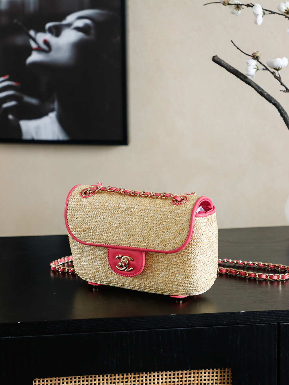 Chanel Raffia CF Flap Bag, Handmade Woven Design with Pink Leather Trim 2 i1757685404776 9140 0 1