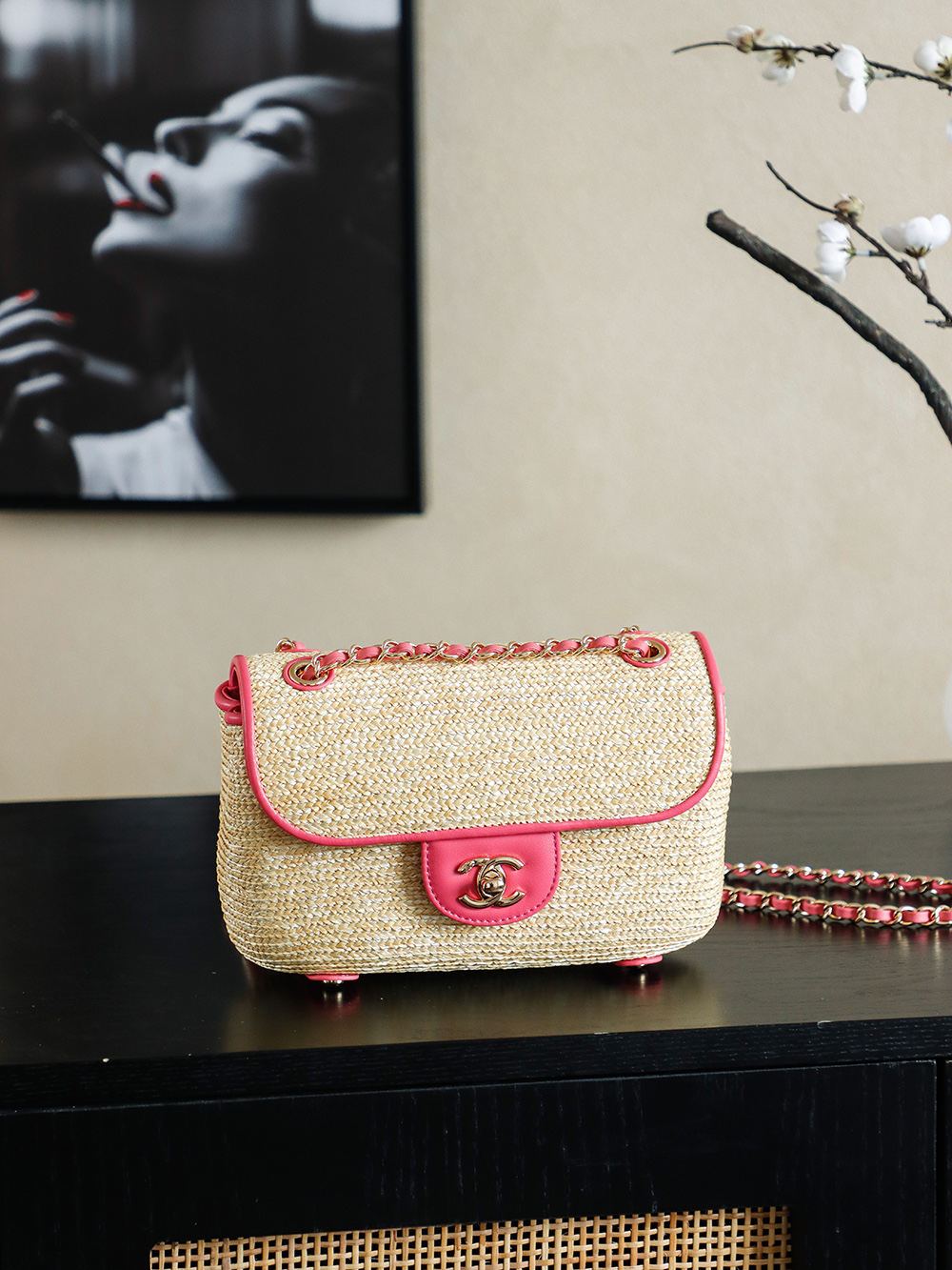 Chanel Raffia CF Flap Bag, Handmade Woven Design with Pink Leather Trim 1 i1757685404778 2849 0 0