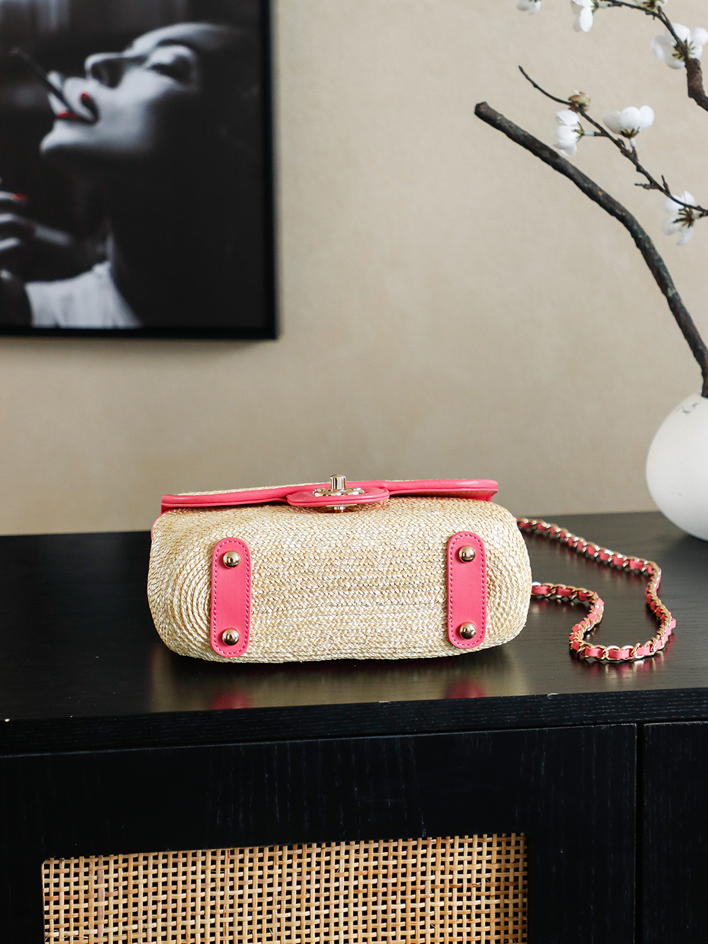 Chanel Raffia CF Flap Bag, Handmade Woven Design with Pink Leather Trim 5 i1757685408169 1305 0 4