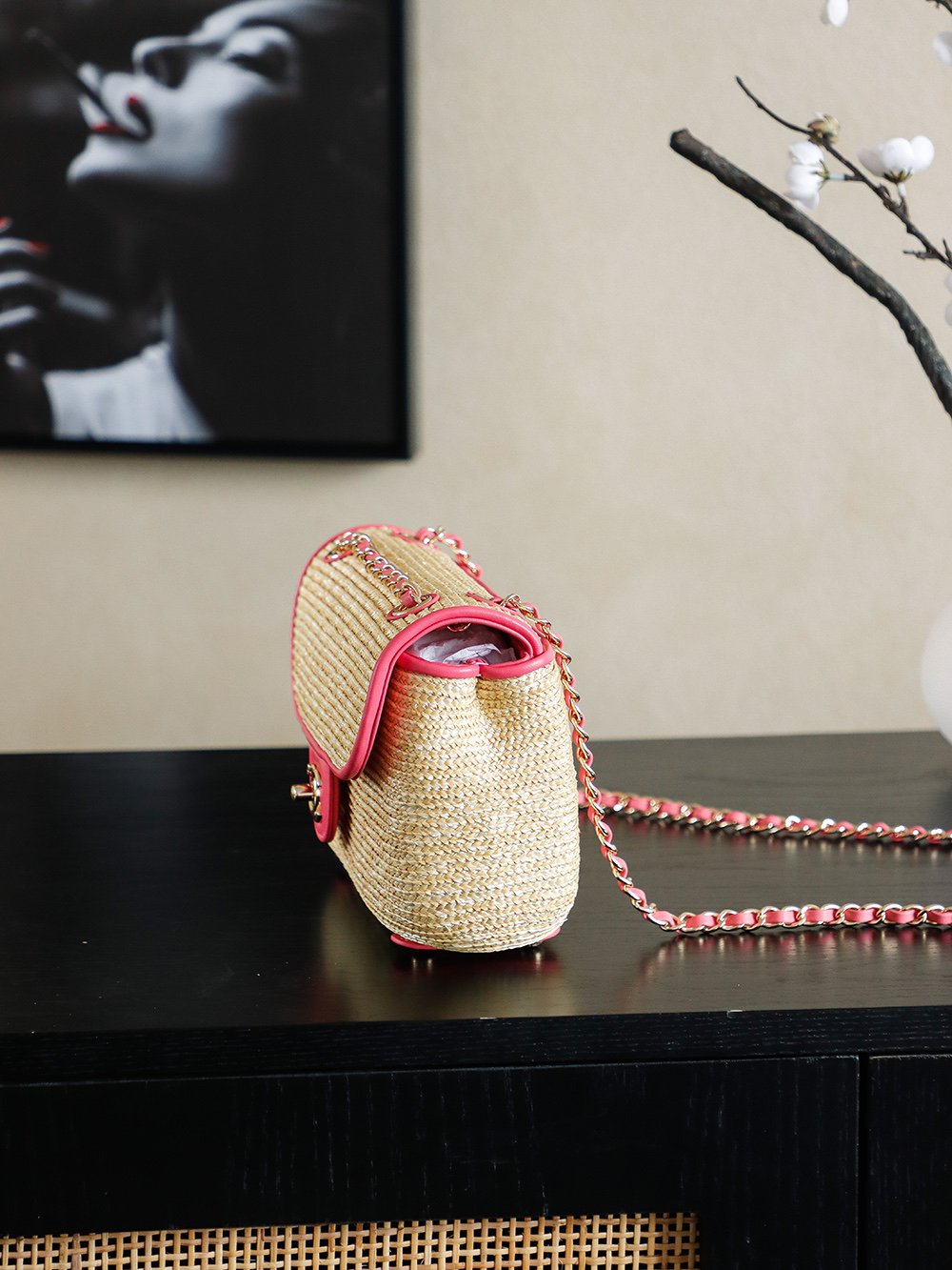 Chanel Raffia CF Flap Bag, Handmade Woven Design with Pink Leather Trim 3 i1757685408205 925 0 2