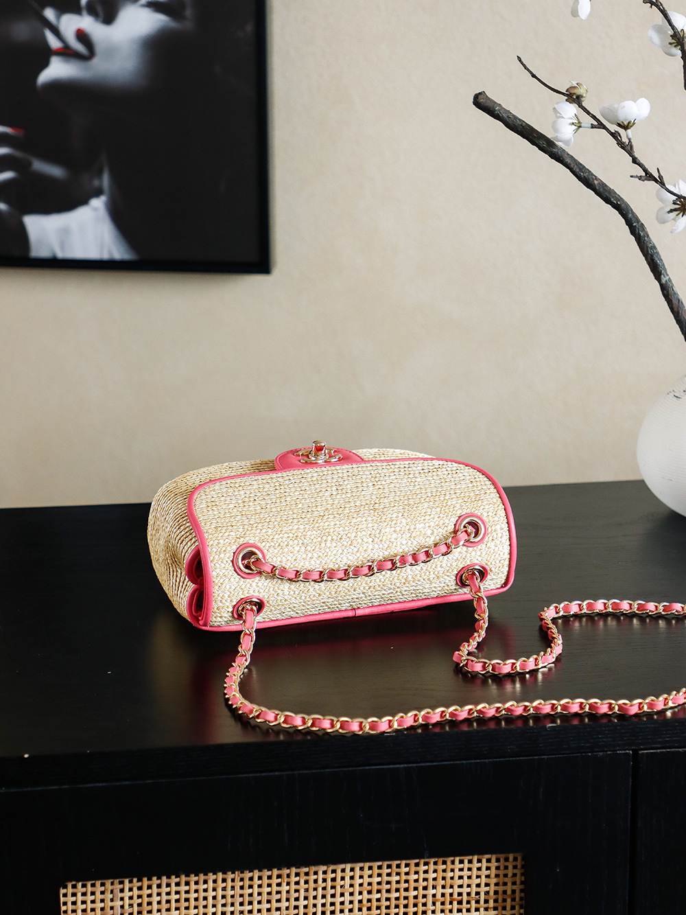 Chanel Raffia CF Flap Bag, Handmade Woven Design with Pink Leather Trim 6 i1757685410679 3267 0 5