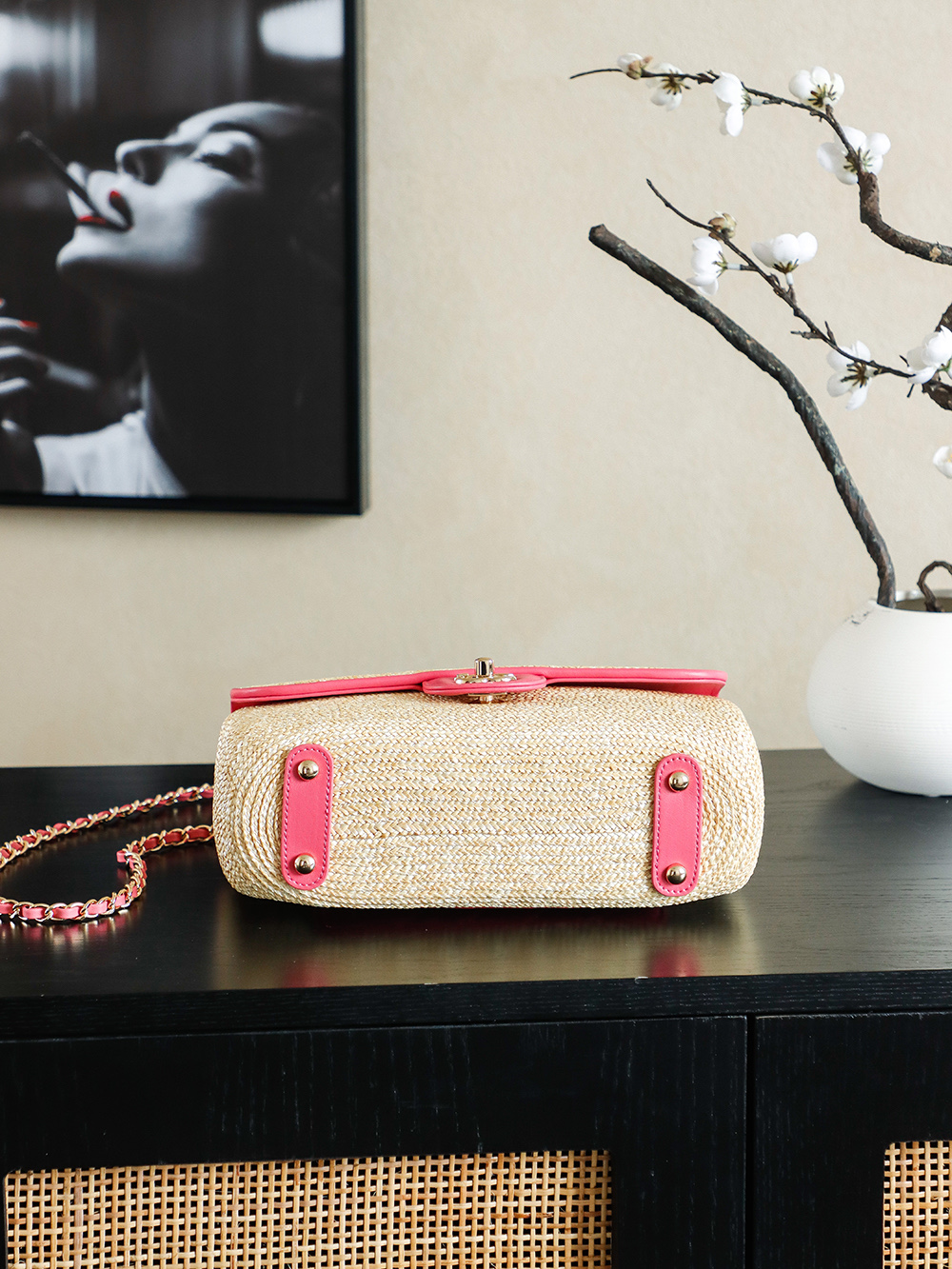 Chanel Raffia Flap Bag, Woven Design with Pink Leather Trim, 26cm 7 i1757685423890 9549 0 6