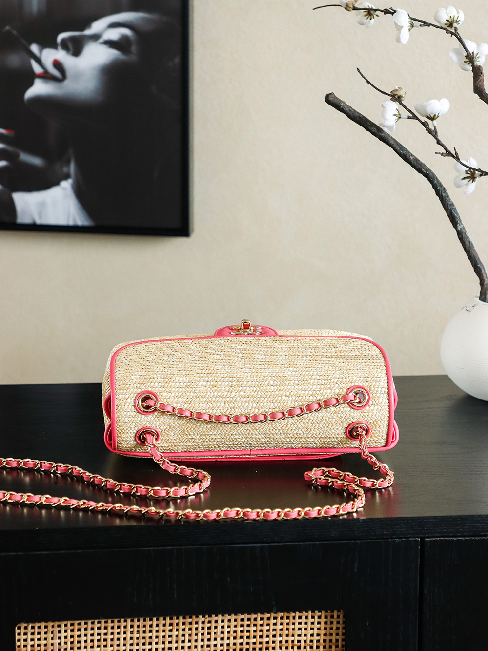 Chanel Raffia Flap Bag, Woven Design with Pink Leather Trim, 26cm 6 i1757685426103 6293 0 4