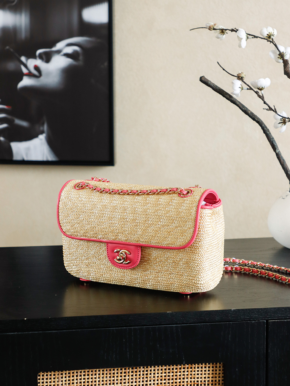 Chanel Raffia Flap Bag, Woven Design with Pink Leather Trim, 26cm 3 i1757685426139 5368 0 1