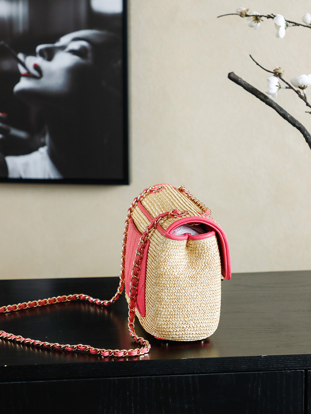 Chanel Raffia Flap Bag, Woven Design with Pink Leather Trim, 26cm 5 i1757685426183 3424 0 2