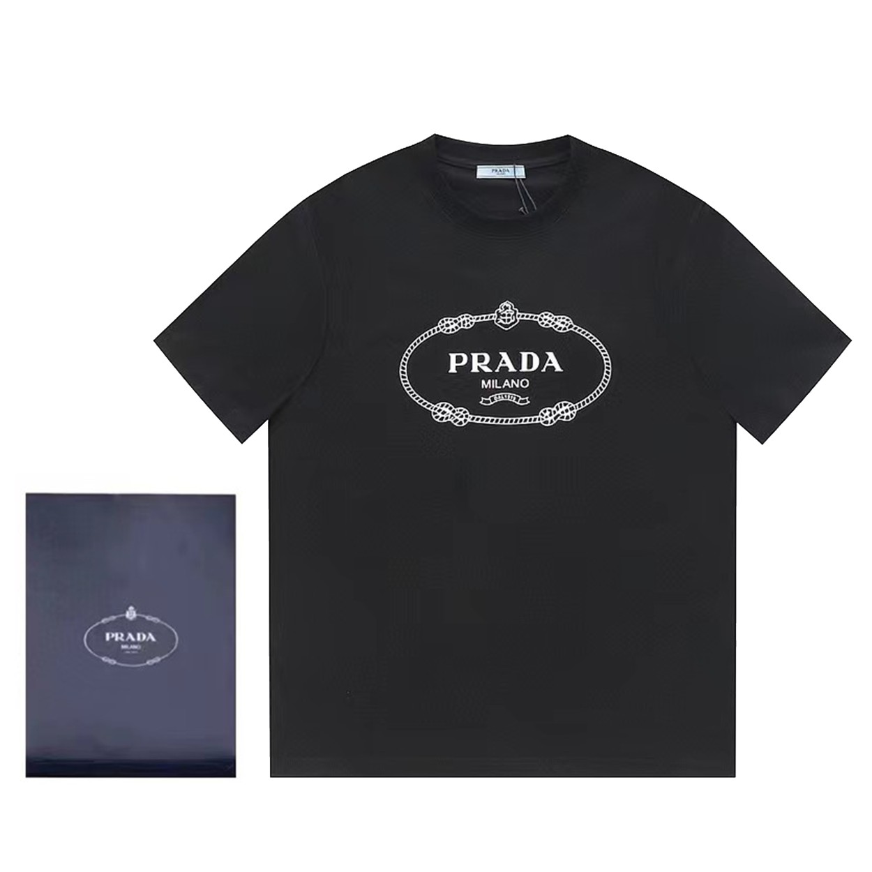 Prada Kleding T-Shirt Zwart Wit Afdrukken Unisex gekamd katoen Katoen Fashion Korte mouw