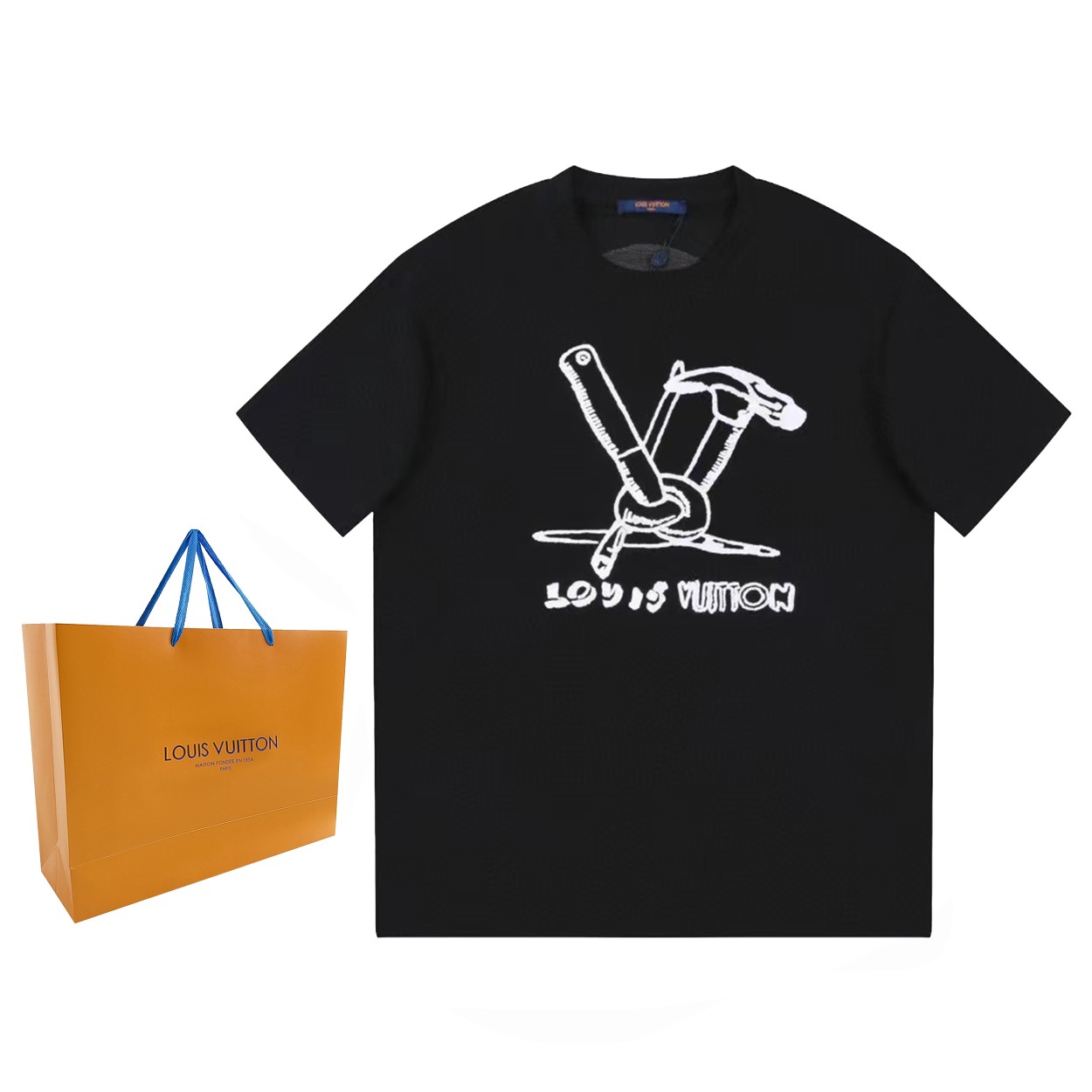 Zoek je naar
 Louis Vuitton Kleding T-Shirt Zwart Wit Borduurwerk Unisex Katoen Fashion Korte mouw