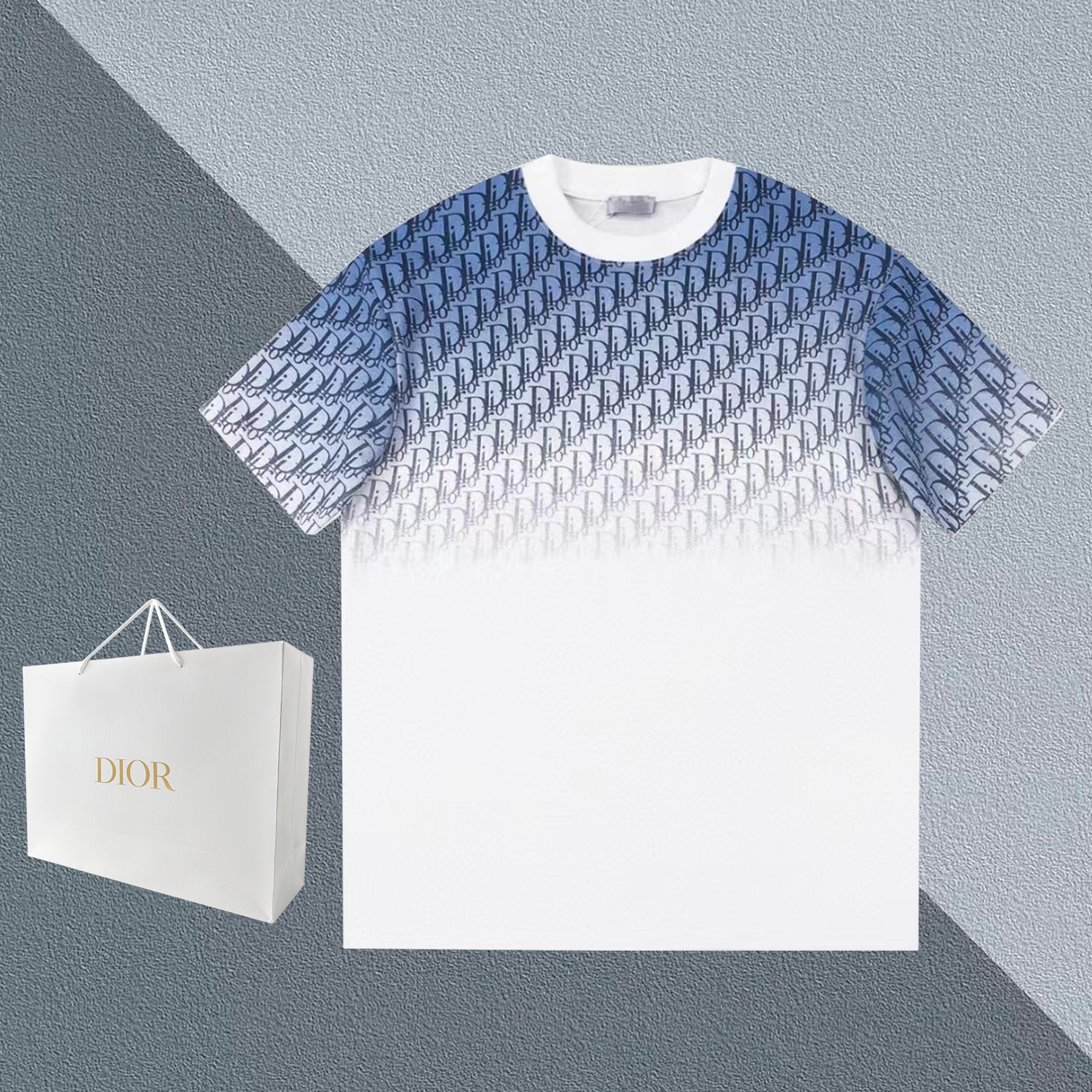 Dior Clothing T-Shirt Blue Grey White Unisex Cotton Knitting Summer Collection Fashion Short Sleeve