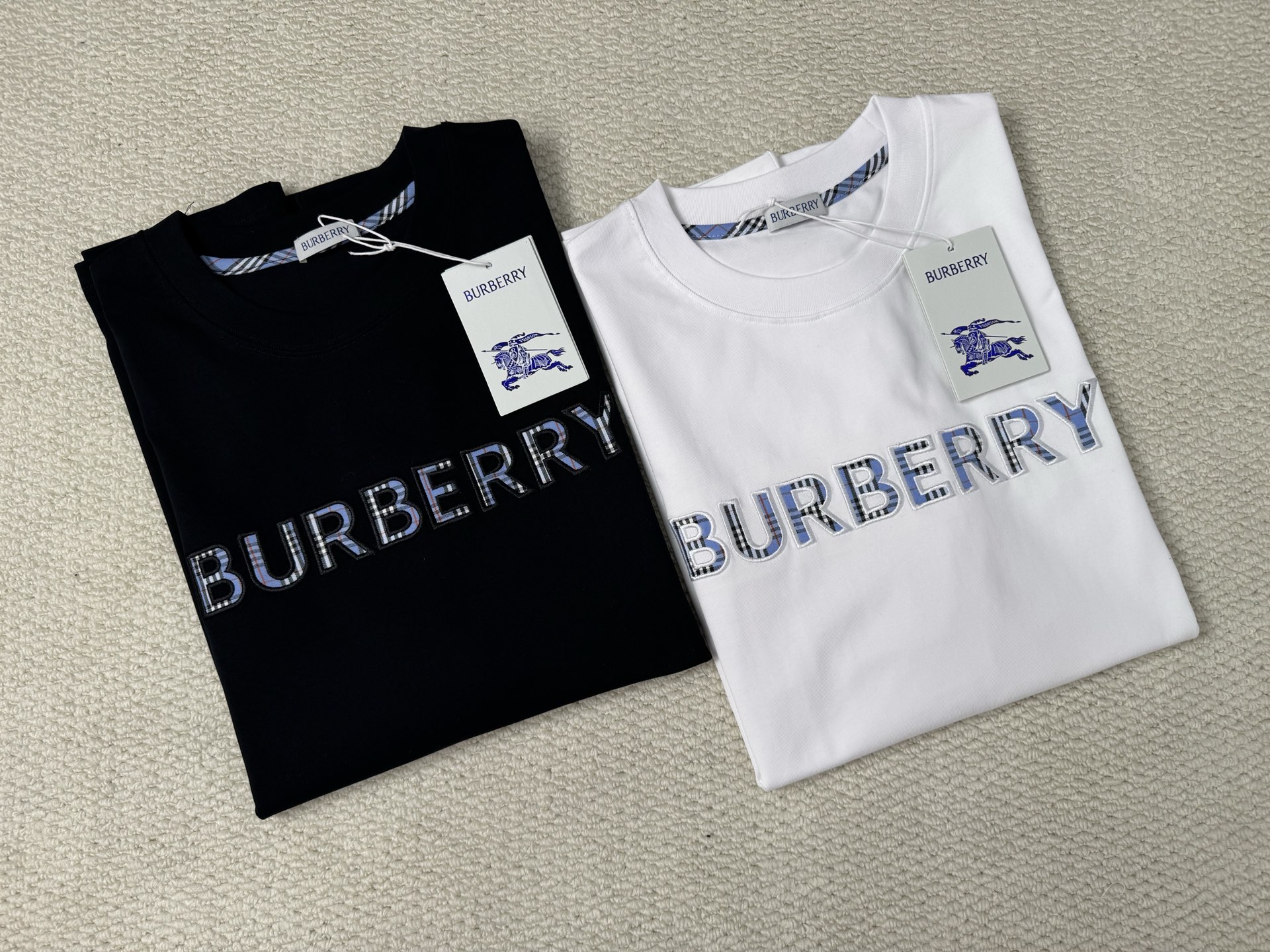 Burberry BBR/巴宝莉 格子字母贴布刺绣短袖T恤