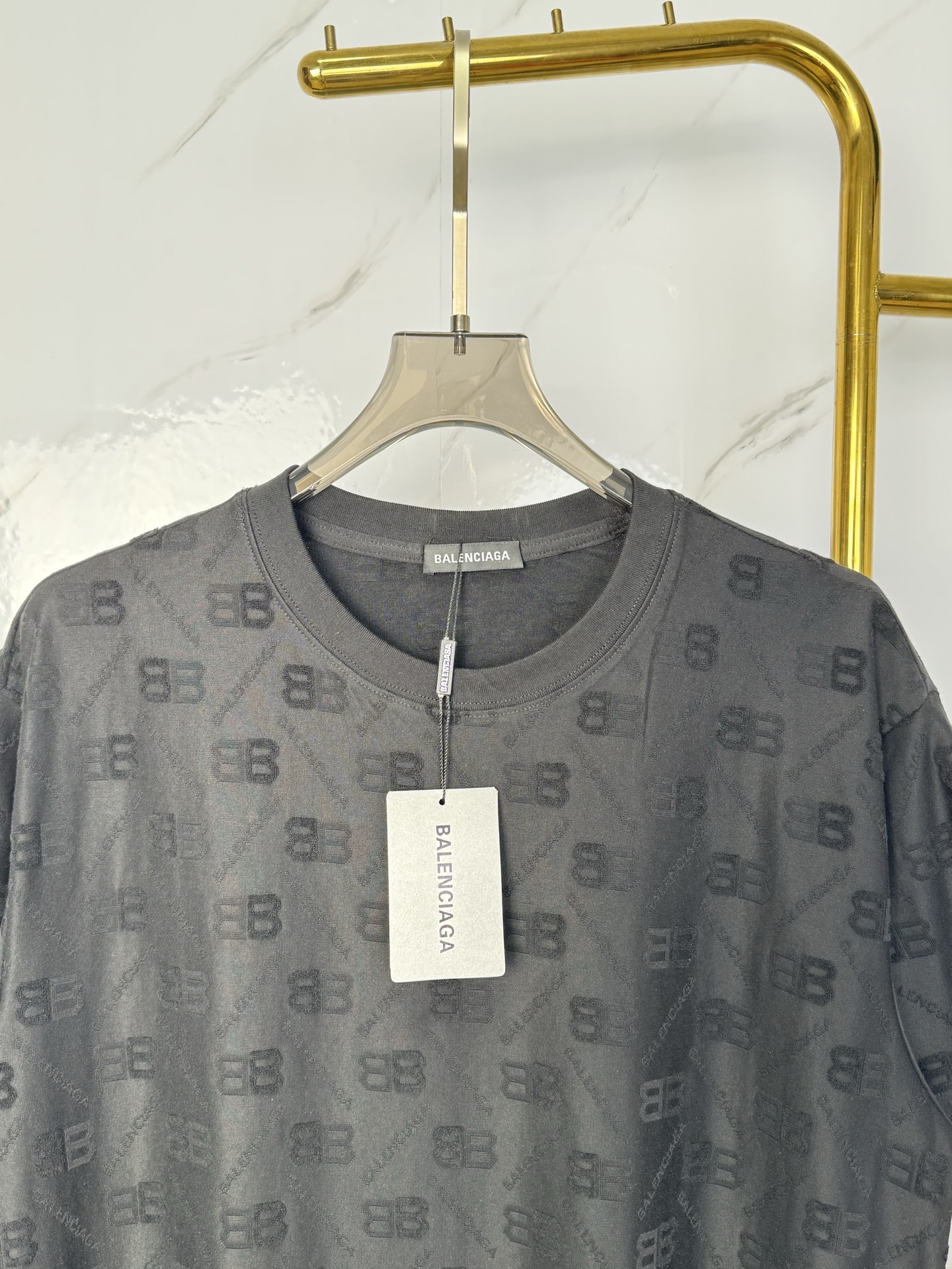 Balenciaga BALENCIAGA 巴黎世家 字母提花毛巾T恤 针织提花短袖 定制面料采用威化布织法