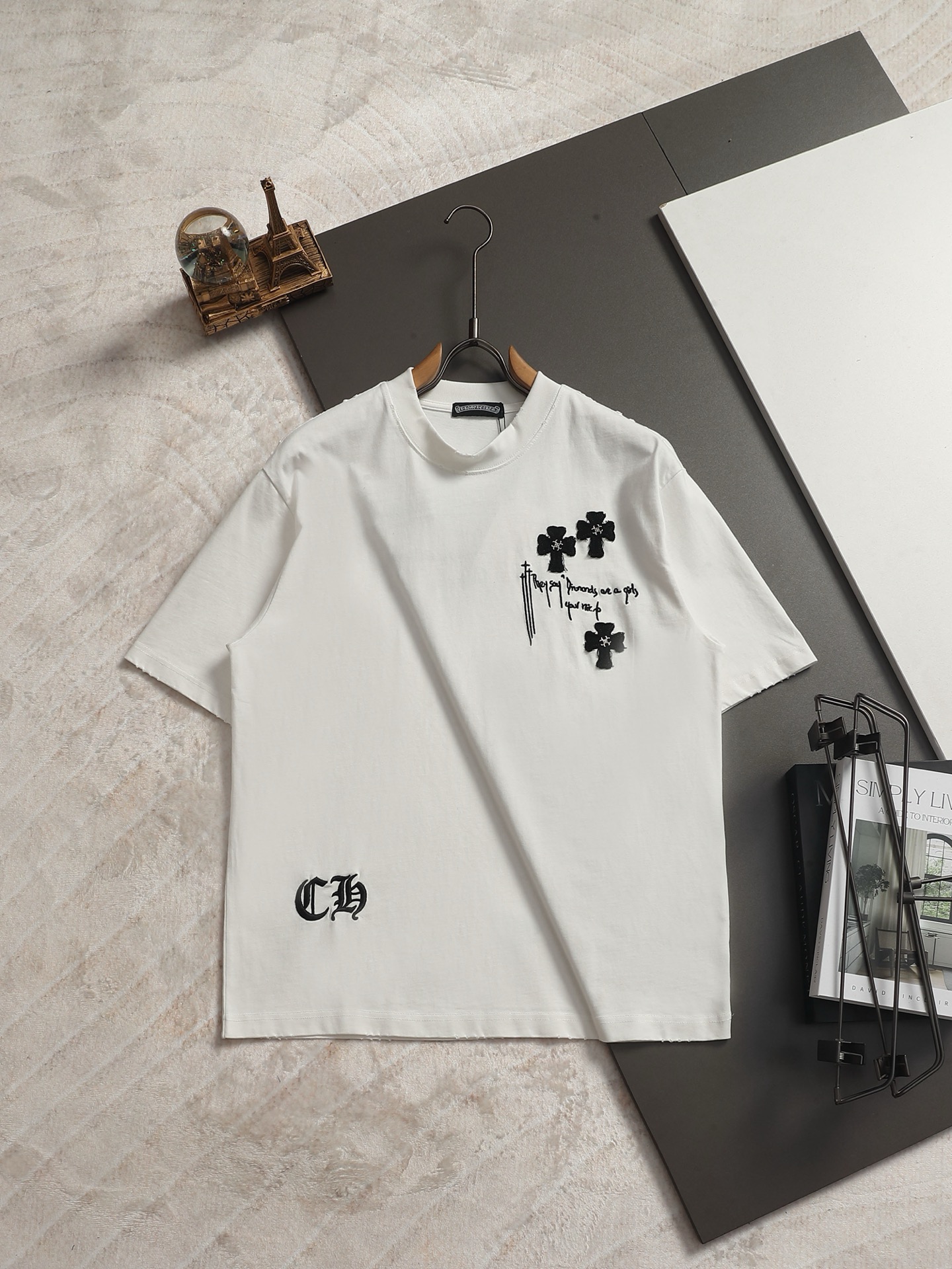 Chrome Hearts 𝗖𝗵𝗿𝗼𝗺𝗲 𝗛𝗲𝗮𝗿𝘁𝘀/克罗心2025十字架贴布刺绣夏季新款 美式酸洗做旧激光烧花贴布绣情侣休闲短袖T恤
