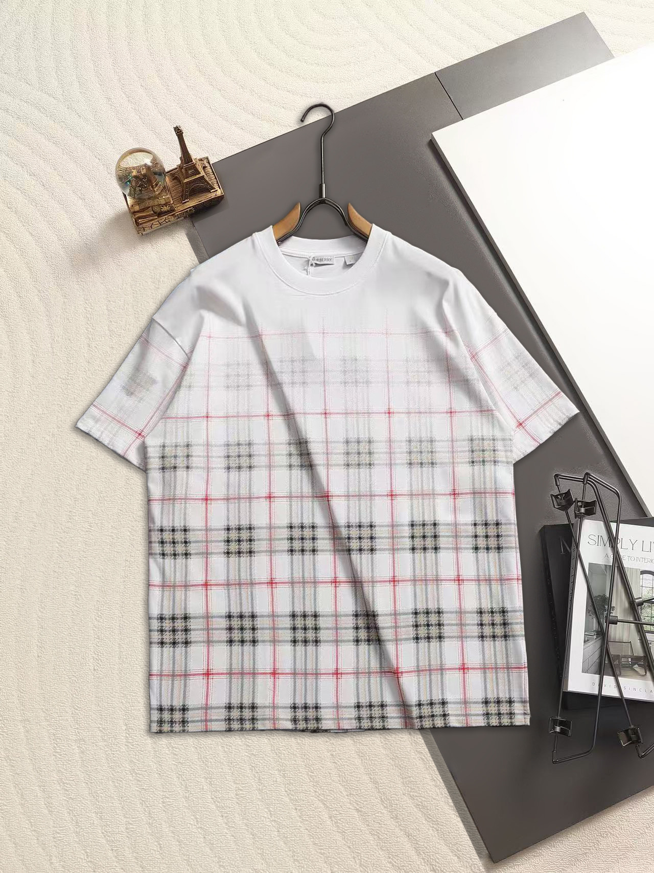 BURBERRY/巴宝莉 260克圆领短袖T恤品牌格纹立体LOGO印花工艺官方同步  高版本 高品质时尚