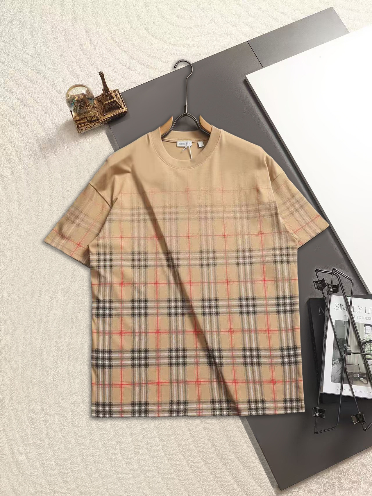 BURBERRY/巴宝莉 260克圆领短袖T恤品牌格纹立体LOGO印花工艺官方同步  高版本 高品质时尚