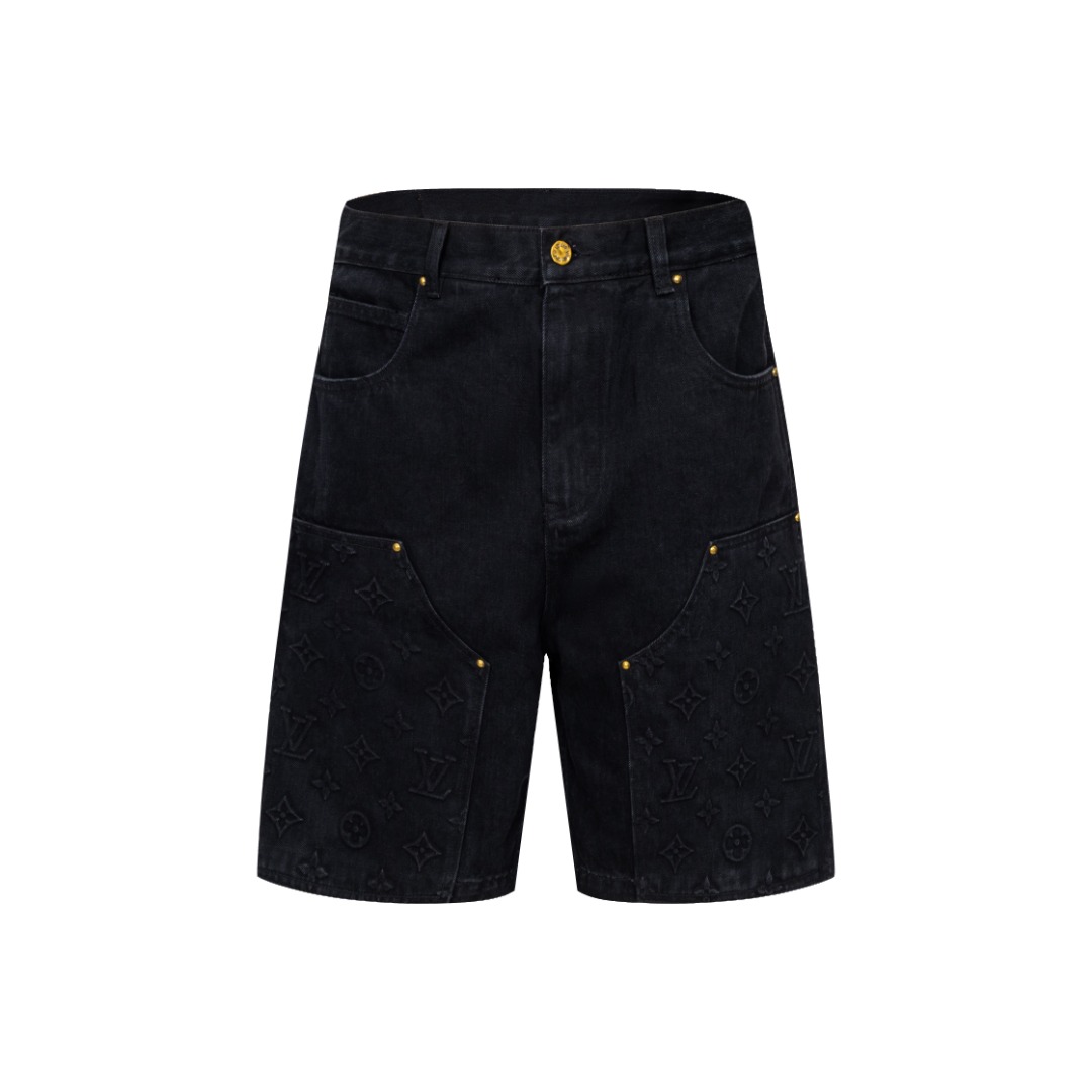 P198 Versión premium, comparación libre en el mercado. LV 23ss Pantalones cortos vaqueros con gofrado en relieve (azul …