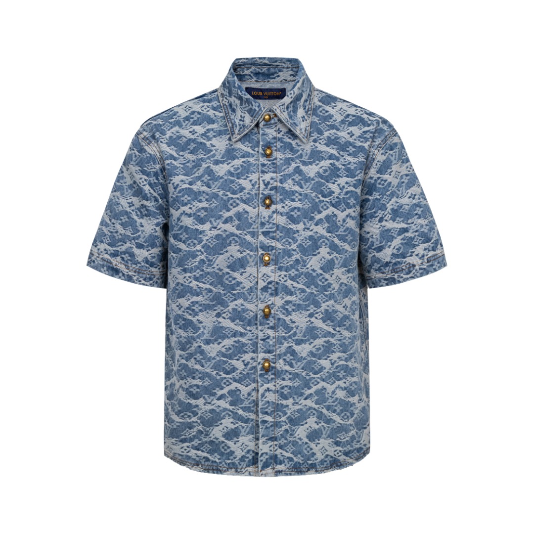 P218 Versión premium, comparación libre en el mercado. LV 2026 Camiseta vaquera de manga corta con gofrado en relieve, …
