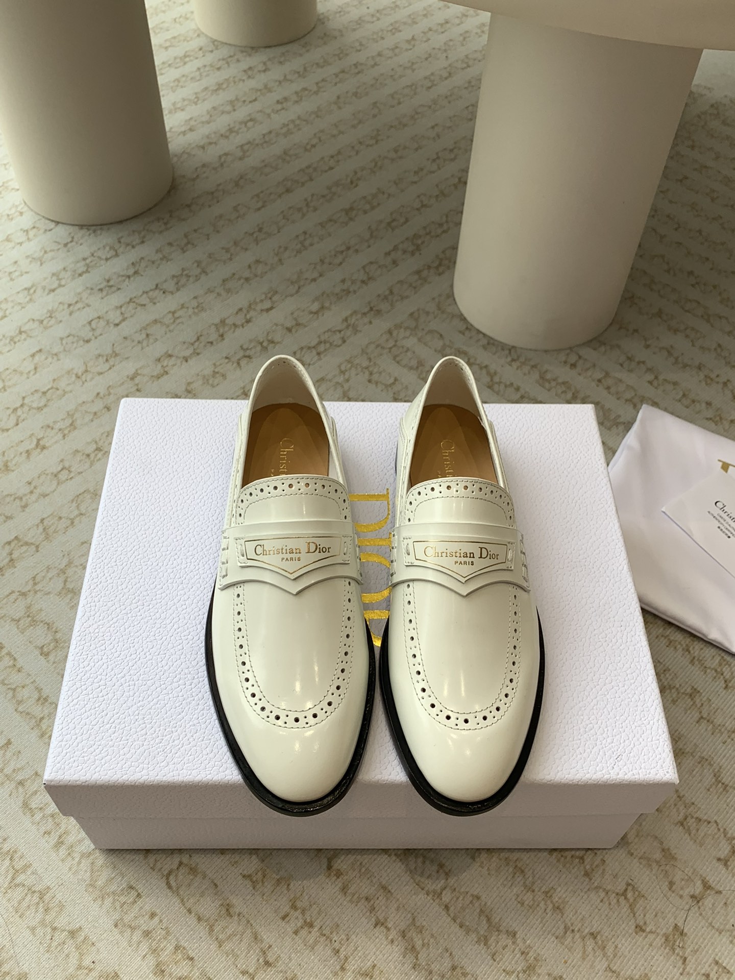 Dior Shoes Loafers Gold Hardware Cowhide Fashion