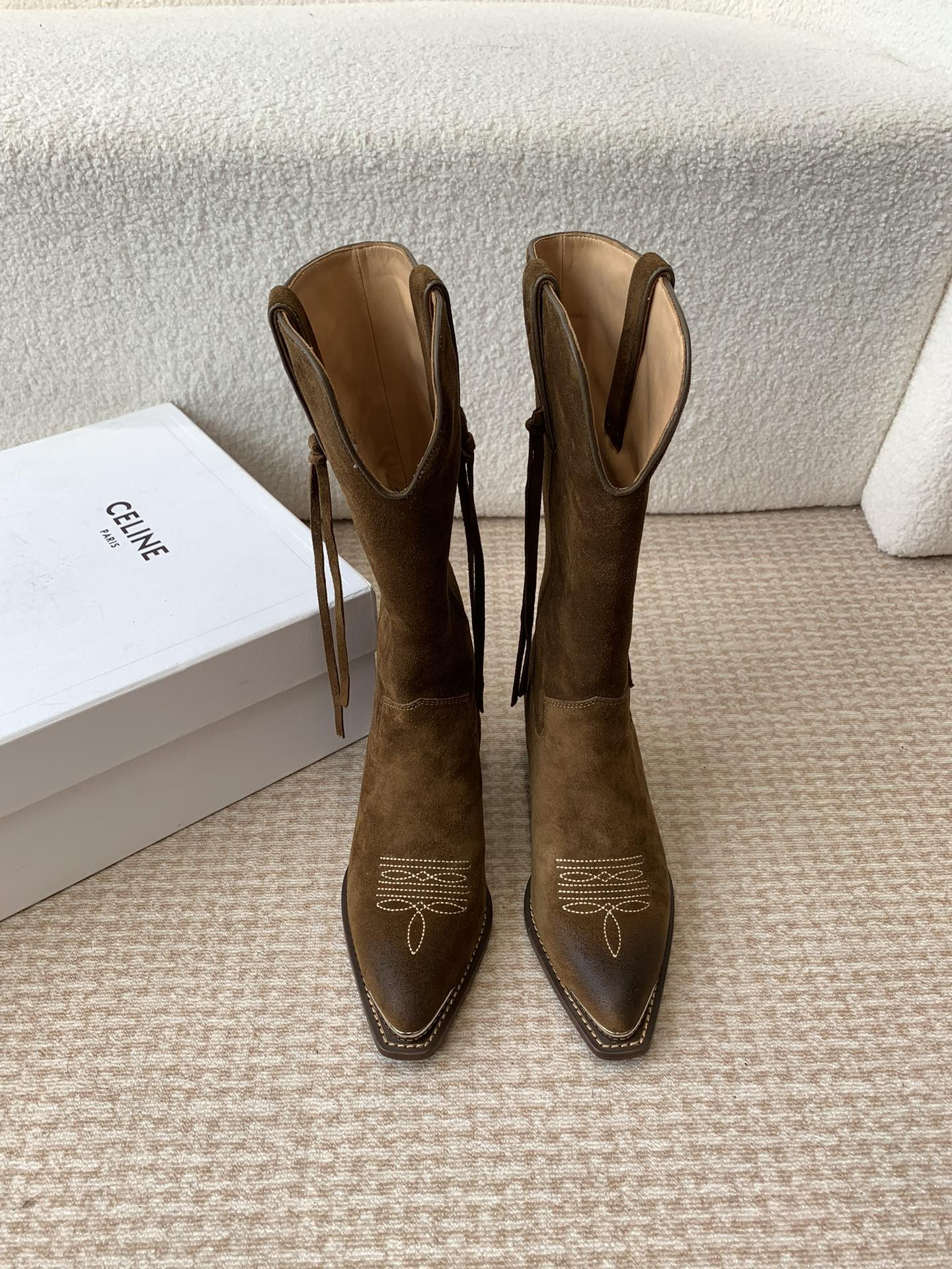 Celine Long Boots Calfskin Chamois Cowhide Genuine Leather Sheepskin Fall/Winter Collection Vintage