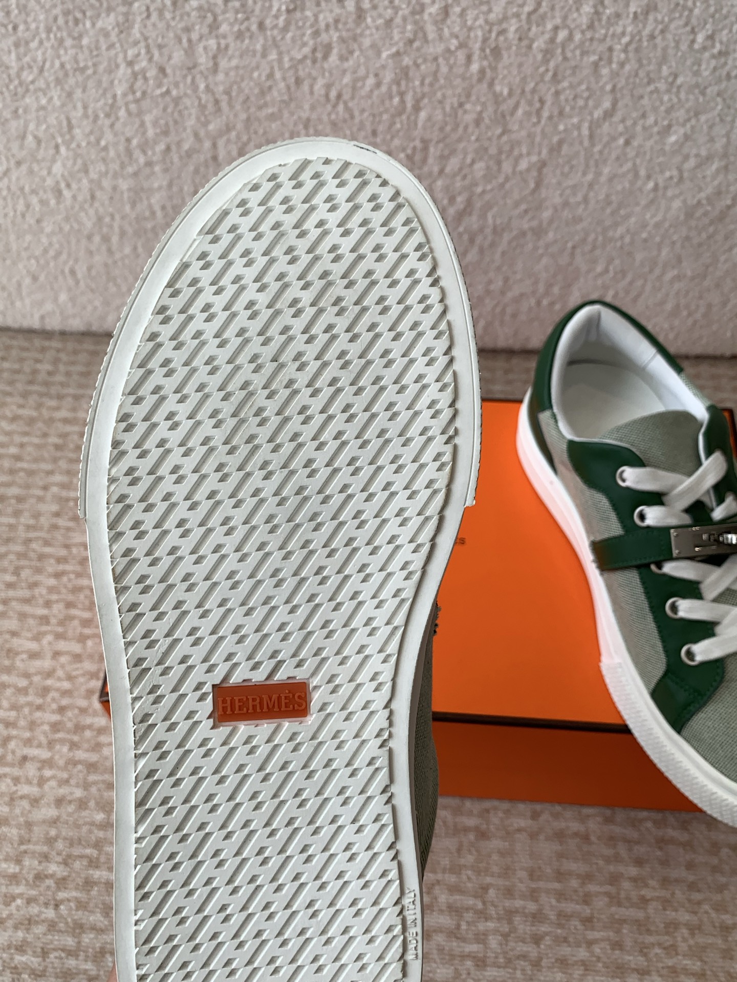 Hermes Kelly Buckle H-Strap Thick Sole Sneakers - Couple Style, Green Leather 10 i1742288002583 706 0 8