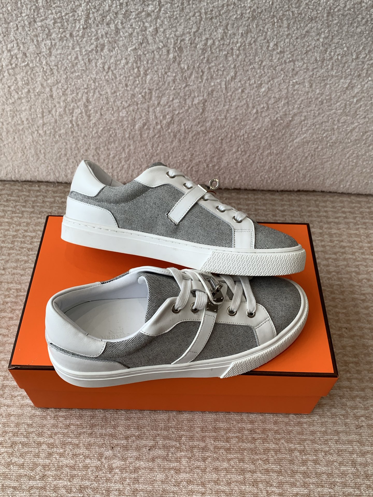 Hermes Kelly Buckle Lace-Up Sneakers H-Strap Thick Sole Couple Shoes