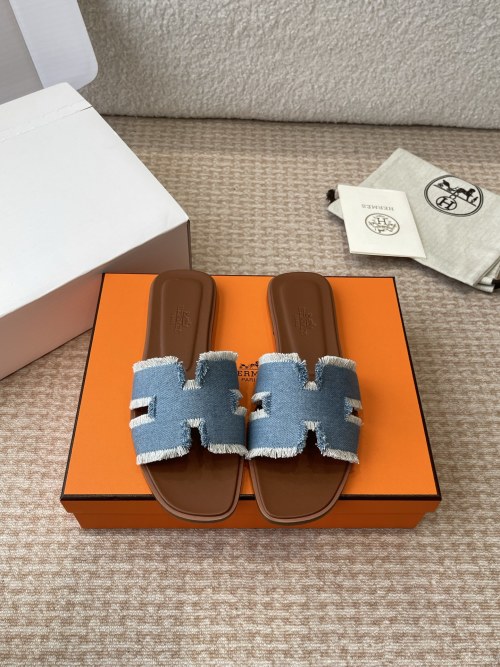 Hermes Women's Denim H Logo Slides Sandals Comfortable Summer Shoes 1 Hermes Women's Denim H Logo Slides Sandals Comfortable Summer Shoes