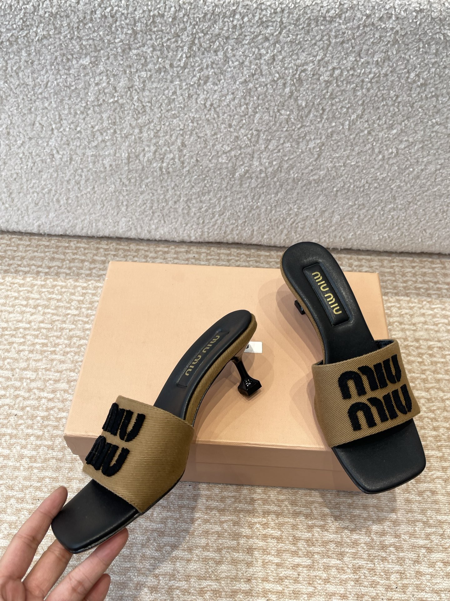 Miu Miu Women's Denim Fabric Heeled Sandals Lambskin Lining Summer Shoes 1 Miu Miu Women's Denim Fabric Heeled Sandals Lambskin Lining Summer Shoes