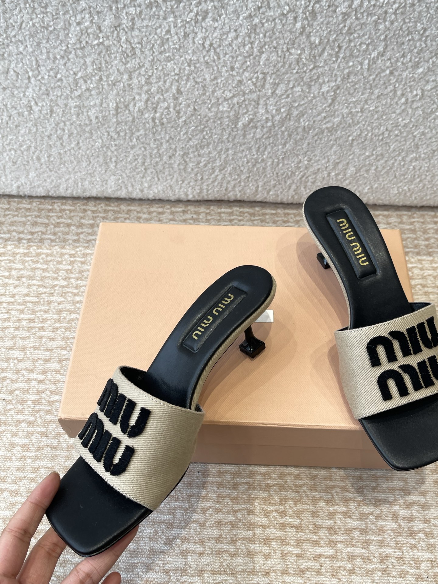 Miu Miu Women's Embroidered Logo Denim Slide Sandals - Summer Essential 1 Miu Miu Women's Embroidered Logo Denim Slide Sandals - Summer Essential