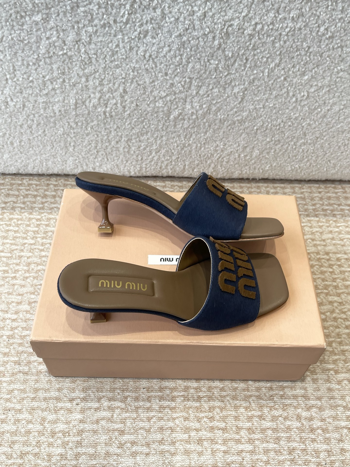 Miu Miu Women's Denim Criss Cross Band Heeled Sandals Slides Slippers 6 i1745826810397 8979 0 3
