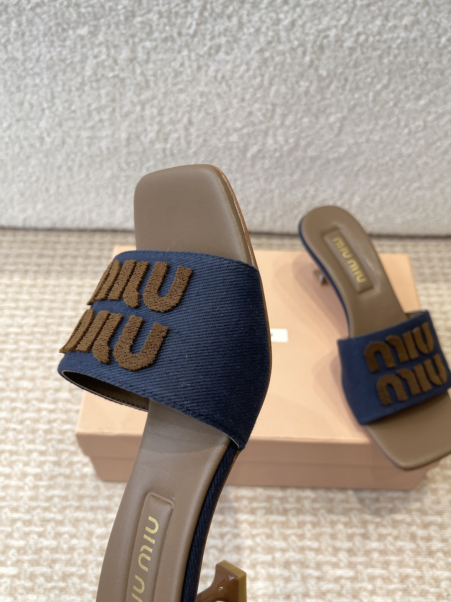 Miu Miu Women's Denim Criss Cross Band Heeled Sandals Slides Slippers 9 i1745826810467 2701 0 7