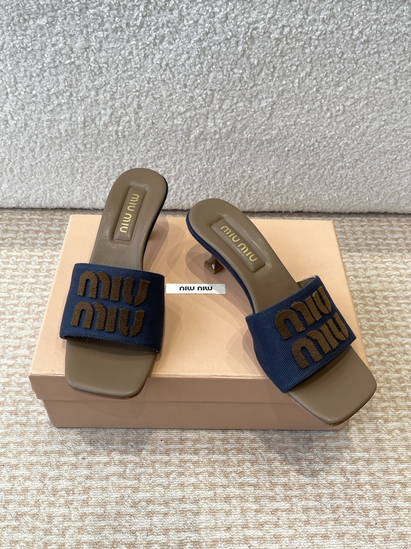 Miu Miu Women's Denim Criss Cross Band Heeled Sandals Slides Slippers 5 i1745826817632 2081 0 2