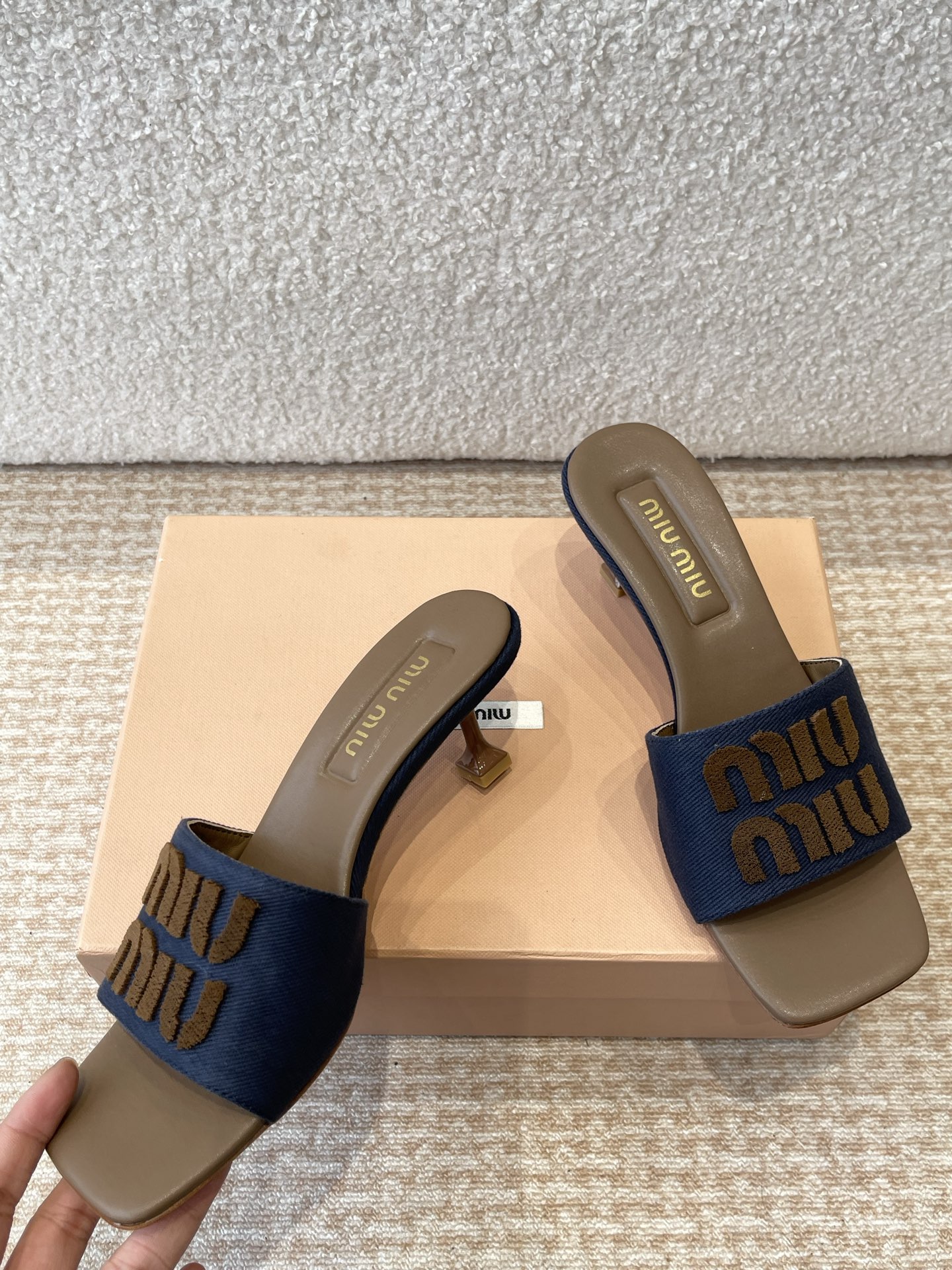 Miu Miu Women's Denim Criss Cross Band Heeled Sandals Slides Slippers 2 i1745826820101 7499 0 5